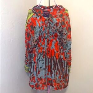 🎁Like New Designer Johnny Was Red/Blue 100% Silk Tunic/Mini Dress- Small (6-8)
